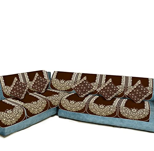 Image of L Shape Sofa Cover Set 7 Seater with 5 Cushion Covers - Premium Stretch Fabric, Soft, Anti-Slip, Washable Sectional Couch Cover (Coffee Brown)