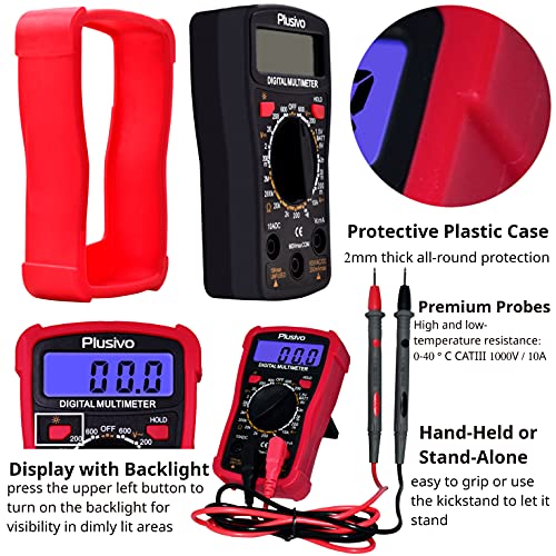 Digital Multimeter Ac Dc Voltmeter Ohm Volt Amp Tester Continuity, Battery And Diode Multi Tester With Set Of Test Leads, Probes, Test Clips, Dupont Wires, Crocodile Clips, Wire Stripper From Plusivo #TOP6