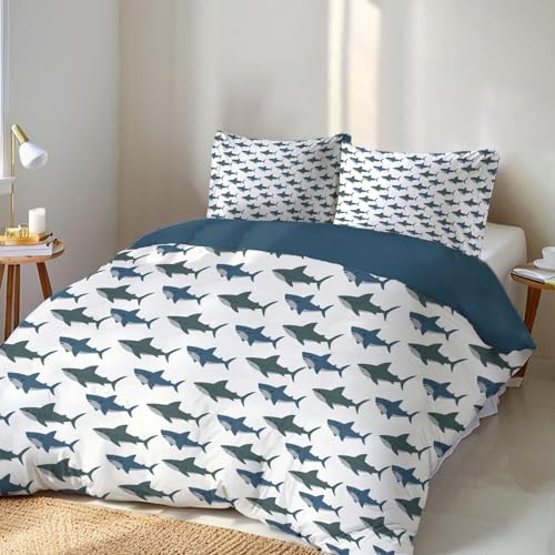 Housse de couette marine requin pour lit enfant réversible 140x200 cm