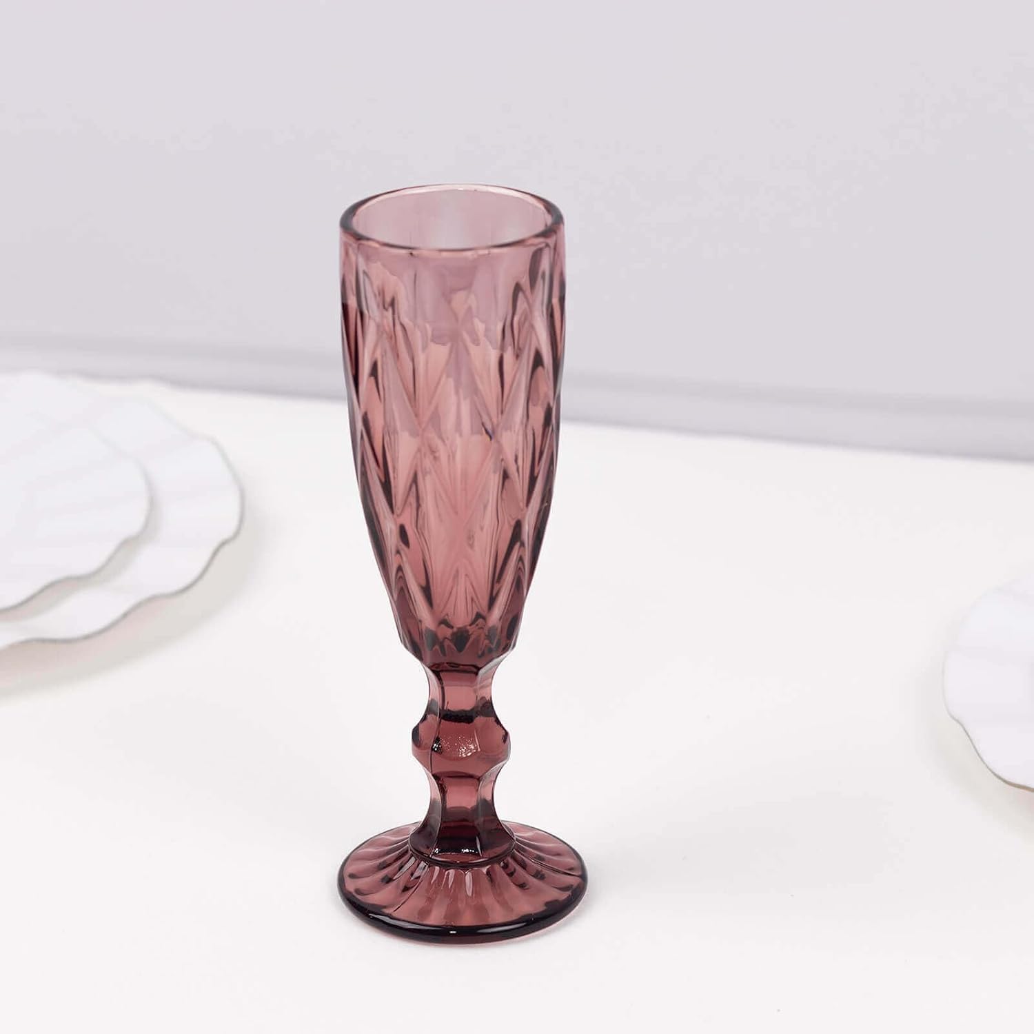 Efavormart 6-Pack 6oz Dusty Rose Crystal Cut Champagne Flutes, Elegant Textured Glass Toasting Goblets for Bridal Showers and Milestone Celebrations
