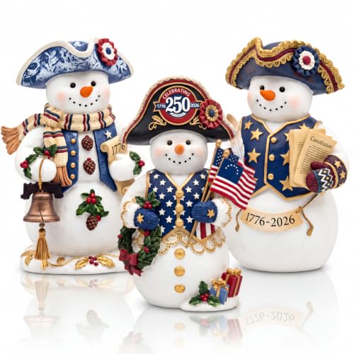 Suzile 3 Pcs 250th Anniversary 1776 Wooden Snowman Decor for Veterans Day