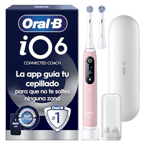 Oral-B iO 6N Cepillo de Dientes Eléctrico con Mango Recargable, 2 Cabezales y Estuche de Viaje, Diseñado por Braun, Regalos Originales para Mujer y Hombre - Rosa