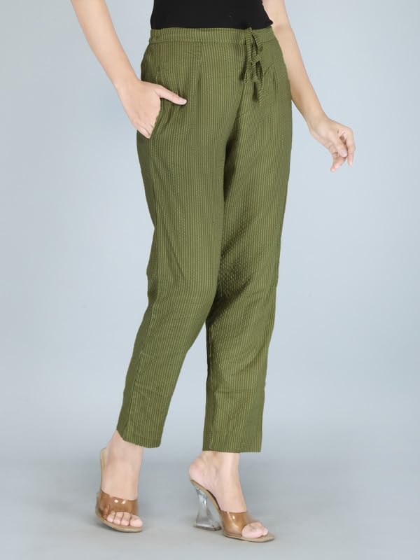 Image of Women Pure Cotton Kantha Dobby Dyed Pants