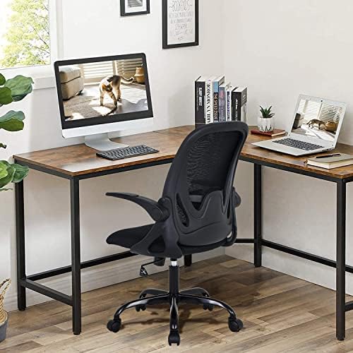 Actask Office Desk Chair,Office Chairs for Homewith Flip-up Armrest & Breathable Mesh Back Support, Height-Adjustable Ergonomic Computer Office Chair for Home Work and Students Study (Black)