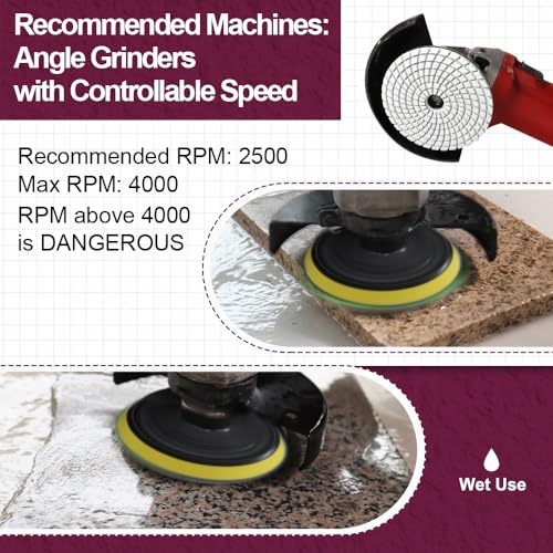 QUEFORET Diamant Polierpads Körnung 800-6 Stücke Nass Polierscheiben 100mm für Granit Marmor Quarz Kunststein, für Winkelschleifer