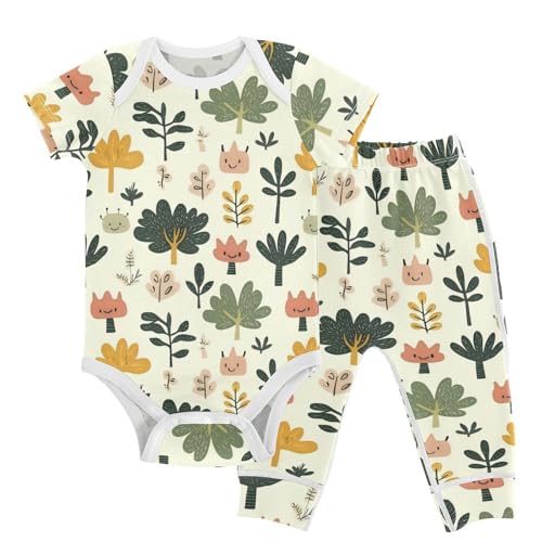 vvfelixl Cartoon Cute Tree Monster Baby Bodysuits Set,Baby Layette Sets Unisex Short Sleeve Babys Pants Sets 6-9M