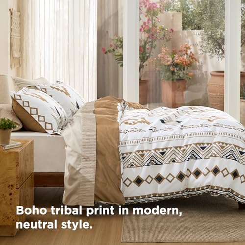 Image of Bedsure Duvet Cover Queen Size - Modern Boho Geometry Floral Duvet Cover Set with Zipper Closure, 3 Pieces Hazel Bedding Set with 8 Corner Ties and 2 Pillow Shams 20 inchx26 inch