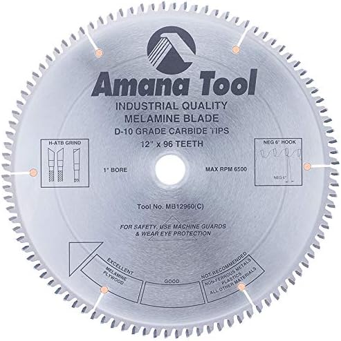 Amana Tool - MB12960 Carbide Tipped Double-Face Melamine 12" Dia x 96T H-ATB, -6 Deg