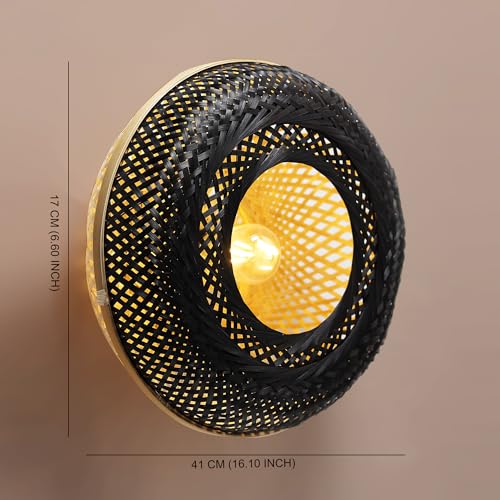Image of Habere India-All the Cultures Fabricating India Wall Lamps for Living Room Decoration | Bedroom Lights for Walls | Lamps for Living Room | Bamboo Wall Lamp - Round (M: 41 * 41 * 17 cm)