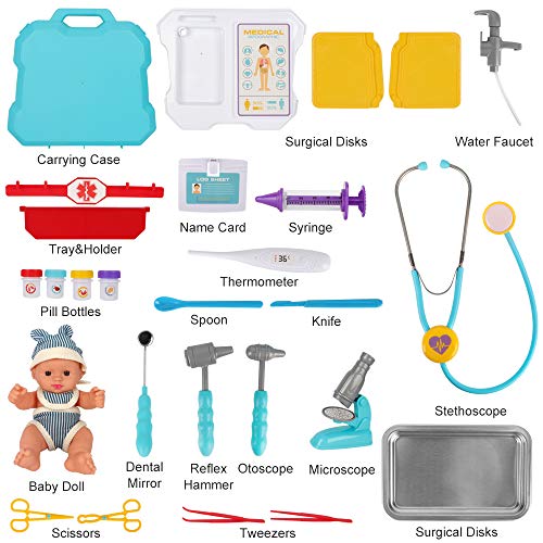 BeebeeRun Doctor Kit for Kids, 29Pcs Pretend Medical Doctor Medical Playset with Electronic Stethoscope, Doctor Roleplay,Medical Kits Gift, Educational Doctor Toys for Toddler Boys Girls