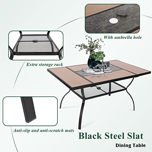 Okida 7-Piece Patio Dining Set, Outdoor 6-Seater Chairs Table Patio Furniture Sets Swivel Stackable Metal Dining Chairs With Cushions And Rectangular Table With Umbrella Hole For Porch Yard Pool Deck #TOP5