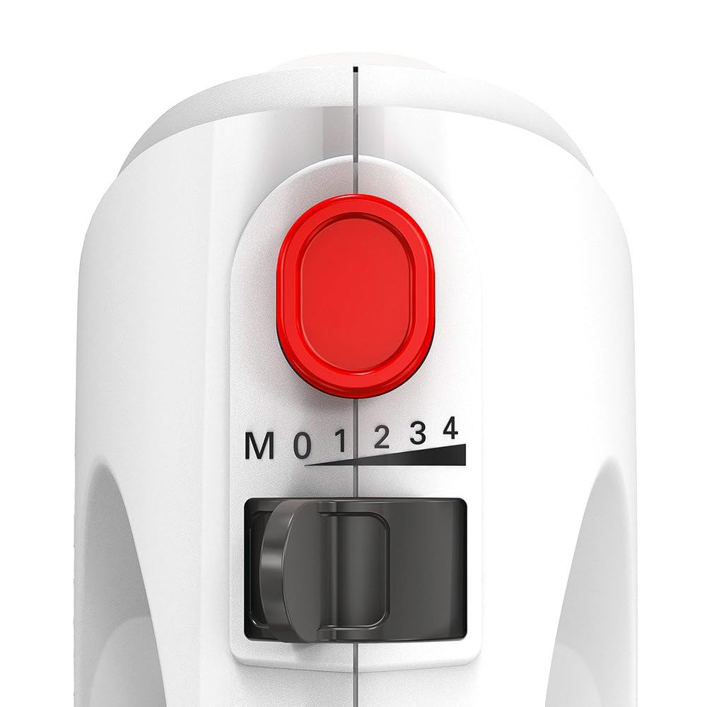 Bosch Hausgeräte MFQ2600W CleverMixx Handrührer, 375 Watt, Schüssel mit Geräteständer, 4 Stufen, weiß/rot