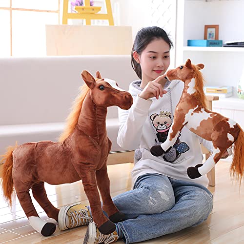 Plush Stuffed Animal Horses Doll Toys Simulation Pony Figure Doll Soft Stuffed Animal Foal Supple Ponytail Standing Horse Cute Vivid Horse Home Decor Gifts For Kids Adult Light Brown White 30Cm #TOP6