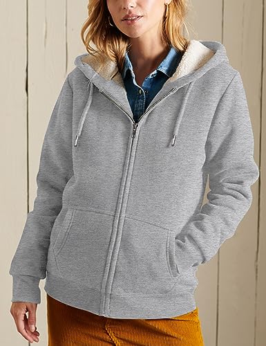 Image of Flygo Womens Casual Winter Warm Sherpa Lined Full Zip Up Hoodie Sweatshirt Jacket