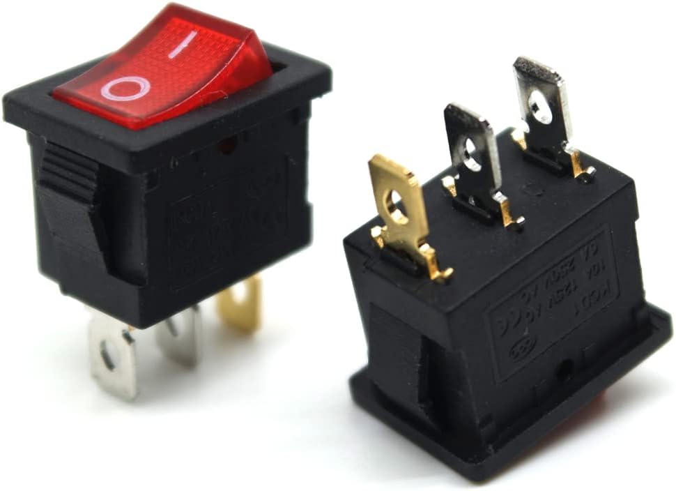 5 pcs CD1 ON Off 3 Pin Rocker Switch 6A 250V 10A 125V AC | 5-Pack Red Illuminated Rocker Switch, 15x21mm, 3-Pin, 10A/125VAC 6A/250VAC
