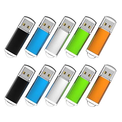 RAOYI 10PCS 64GB Bulk USB Flash Drives Thumb Drives Fold Storage Memory Stick USB 2.0 Jump Drive(5 Mixed Colors: Black Blue Green Orange Silver) Cover