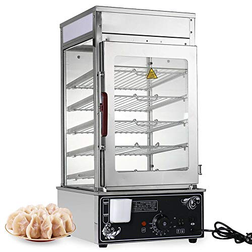 110V Commercial Bun Steamer 1200W Electric Bread Steamer Machine Adjustable Temperature Control 5-Layer Bun Warmer Stainless Steel Food Steamer Adjustable Temperature from 30°c to 110°c