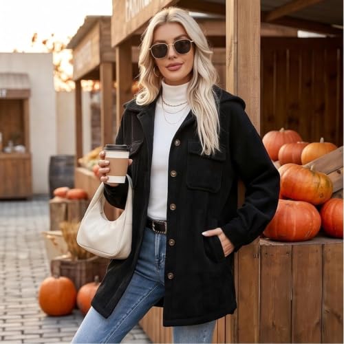 Womens Corduroy Jacket Shacket Button Down Shirts Long Sleeve Barn Coat - image 5