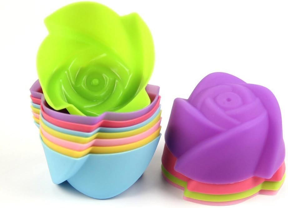 S7 SEVEN Muffin Cases, 12 pcs Silicone Baking Cases Muffin Moulds Cupcake Cups for Muffins Brownies Cupcakes Cakes Ice Creams Puddings, Random colors (Rose)