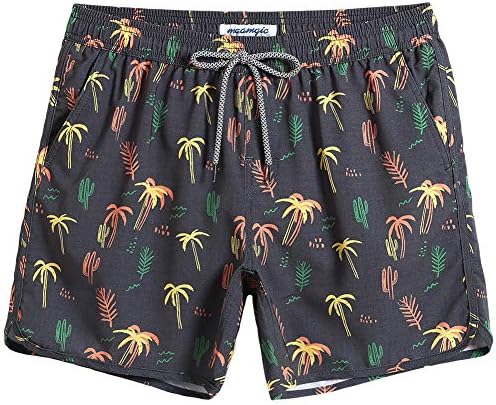 MaaMgic Mens Quick Dry Solid 4 Way Stretch Swim Trunks with Mesh Lining Swimwear Bathing Suits, Hot Tree, Large(Waist:32"-34")