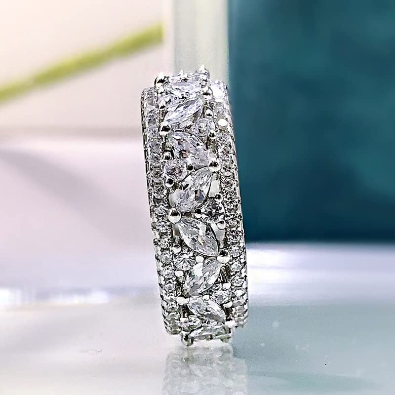 100% Plata de Ley 925, Anillos de Compromiso de Flores ahuecados de Diamantes con Alto Contenido de Carbono para Mujer, joyería Fina