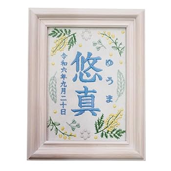 Amazon | 命名書 刺繍 男の子 女の子 名入れ 額縁 オーダー 命名