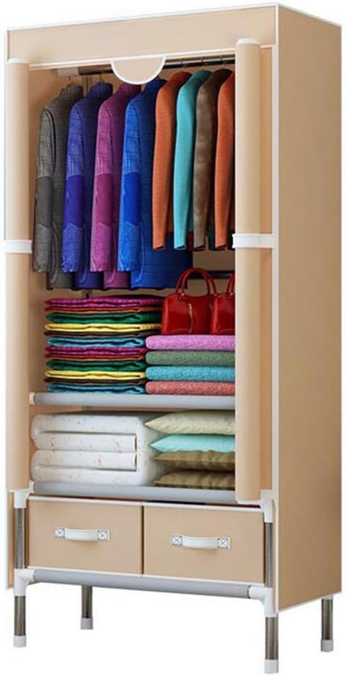 Cloth Wardrobe Clothes Closet, Portable Closet Wardrobe Storage Closet Standing Closet Fabric Cabinet Portable Wardrobe,Khaki_75x45x170cm