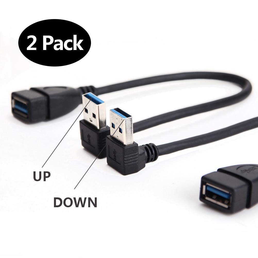 USB 3.0 Extension Cable,20CM Left and Right Angle 90 Degree Adapter Type A Male To Female High Speed Connection 2PCS