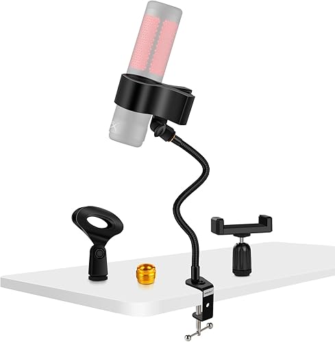 Miniatura 9 de Soporte de micrófono de 13 pulgadas, soporte de micrófono de escritorio flexible de cuello de cisne, soporte de micrófono multifunción con clip de