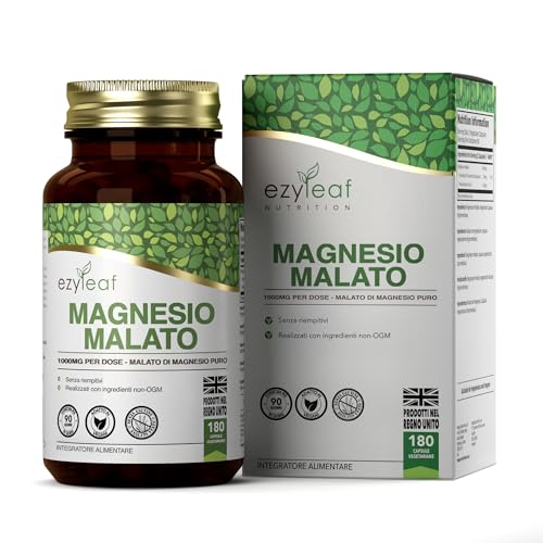 EZ Magnesio Malato | 180 Capsule Magnesio Malato Alta Concentrazione - 1000 mg per Dose | Vegano e Senza Riempitivi | Non-OGM, Senza Glutine ed Allergeni | Prodotto nel Regno Unito