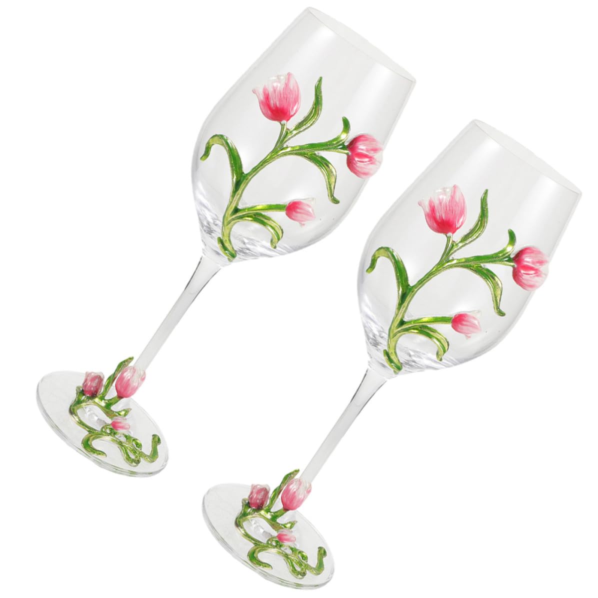 Verres à vin à pied tulipe motif fleur pour cocktails et soirées
