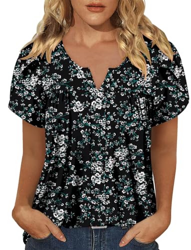 CRAZY GRID Womens Summer Tops Puff Short Sleeve Tshirt Summer Floral Boho Shirts Casual Tee Comfy Blouses3