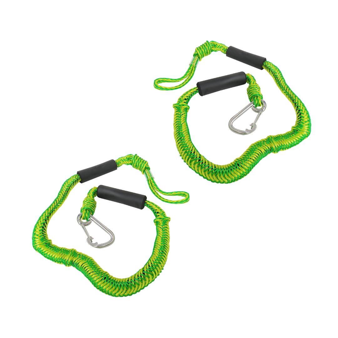 LINGSEE New 4 Feet Boat Bungee Dock Lines with Stainless Clip, Jet Ski Accessories Quick and Easy Dock Rope for PWC Jet Ski Seadoo WaveRunner Pontoon Boat Bass Boat (Green Yellow)