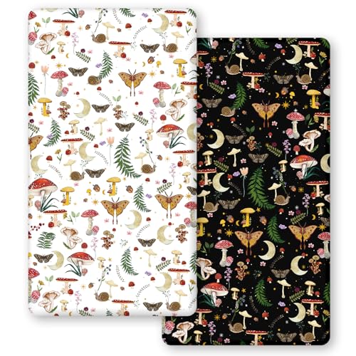 Horaldaily 2 Pack Fitted Crib Sheet for Boys Girls Soft Breathable Washable Jersey Microfiber Baby Crib Sheet Fits Standard Size Crib Mattress 28in x 52in Mushroom Planting Nursery Sheet Black/White