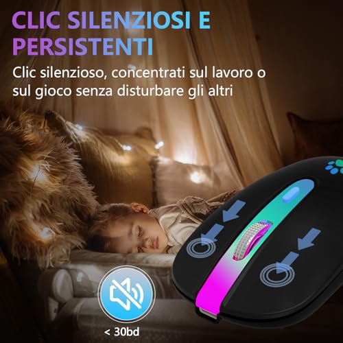 KBCASE Maus Kabellos 2,4 GHz-USB Funkmaus, Bluetooth Maus 1600 DPI Optical Tracking, Wiederaufladbare Gaming Wireless Mouse mit 7 Farben LED-Licht für PC, Laptop, Mac,iOS, Android, iPad, Windows
