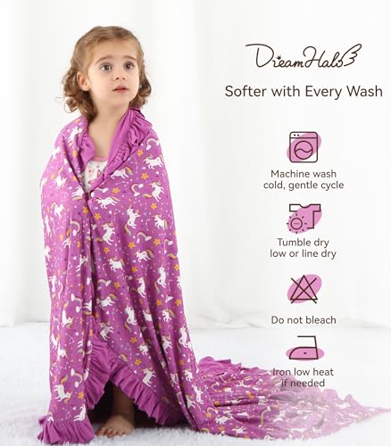 Image of Premium Baby Blankets, Soft Viscose from Bamboo Blanket for Girls, Nursery Crib Bedding Quilt for Newborn and Toddler, Ruffle Blanket Cooling for Hot Sleepers 50''x50'' Purple Unicorn