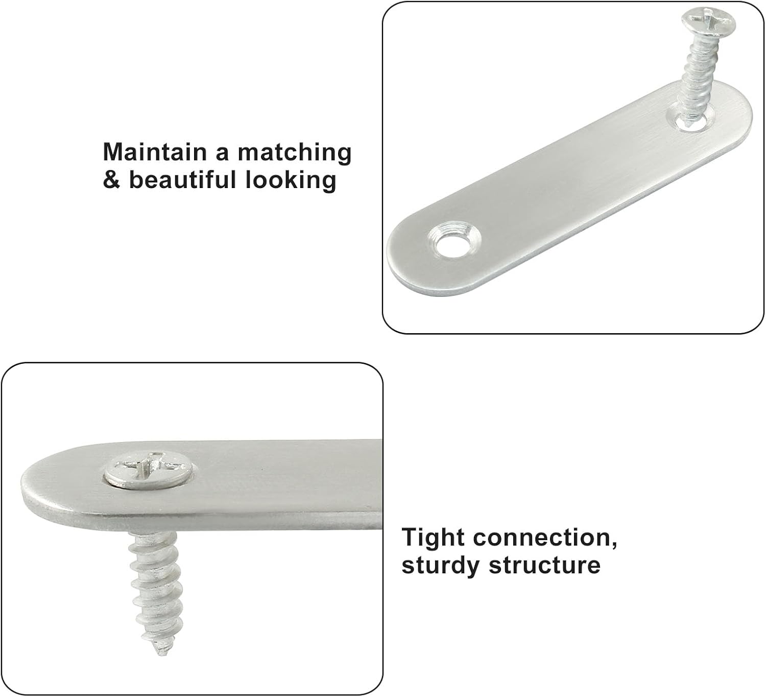 Waziaqoc 30PCS Flat Corner Brace Plates Metal Joining Connector, 2.4 x 0.6 x 0.08 Inch Repair Bracket with Screws, Fixed Connecting Plate for Furniture, Bookcase, Table, Chair