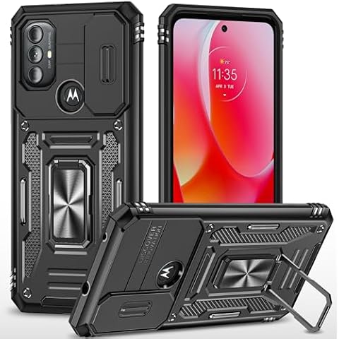 KOBBRAN for Motorola Moto G Play 2023 Case G Power 2022 Case with Slide Camera Cover Ring Kickstand Military Grade Shockproof Case Armor for Moto G Play 2023/G Power 2022 Phone Case (Black) Cover
