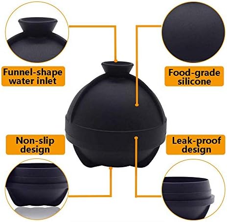 Ice Ball Mould,Ice Cube Trays with Funnel Large Silicone Ice Ball Maker BPA Free,Reusable Shapes Ice Cube Tray Easy Release,Suitable for Freezer,Homemade Baby Food Whiskey,Cocktail Drink(2 Pack)