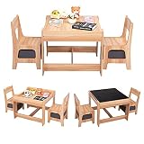 Sandinrayli Wooden Kids Table and Chair Set, 3 in 1 Kids Dining Table with Chairs, Toddler Table and