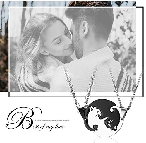 Oidea Stainless Steel His Hers Yin Yang Pet Cat Kitty Puzzle Necklace for Boyfriend and Girlfriend,Friendship BFF Necklaces,Silver,Black,Gold