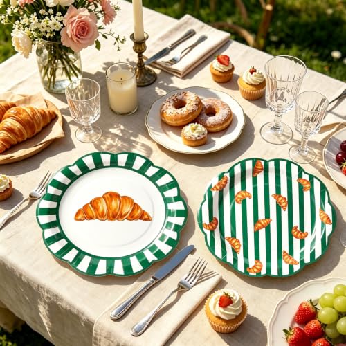 AnyDesign 48 Pcs Croissant Paper Plates, Green Stripe Scalloped Edge, 9 In by AnyDesign - Used condition - Image 4