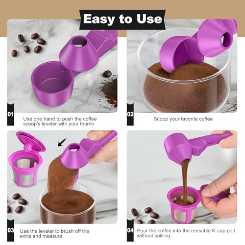 Image of Coffee Scoop & Funnel for Reusable K Cup Refillable Coffee Pods, Coffee Measuring Spoon 2 Tablespoon Capacity, Scoop with Funnel for Ground Coffee, Protein Powder, Tea (Purple, 2 Pack)