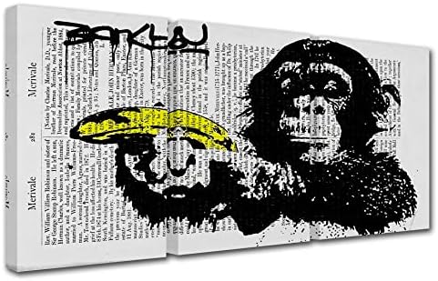 Walarky Black and White Banksy Canvas Wall Art for Living Room Decor Graffiti Street Art Kitchen Wall Decor Artwork Home Decor Room Wall Pictures Picture Print Pop Art Framed Ready to Hang 42x20 Inch