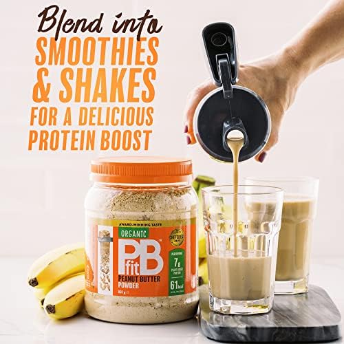 PBfit Organic Peanut Butter Powder - 87% Less Fat, High Protein, Gluten Free, Natural and Organic Nut Butter Spread - Powdered Peanut Butter from Real Roasted Pressed Peanuts - 850g