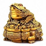 Estatua Escultura Rana De Dinero De Latón Sapo De Dinero De Tres Patas con Estatua De Cuenca del Tesoro, Atrae Riqueza Y Buena Suerte Decoración Estatua del Hogar