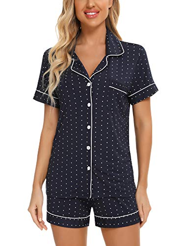 Image of Anjue Womens Pajamas Set Short Sleeve Sleepwear Button Down Nightwear Shorts Soft Pj Sets S-XXL