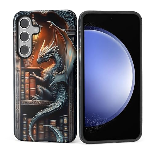 ZHEGAILIAN Case for Samsung Galaxy S25,Shockproof Hard Shell + Soft Silicone 2 in 1 Hybrid,Shockproof Bumper Drop Protective - Black Bookish Dragon