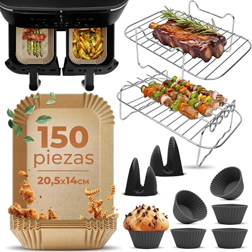 Fentic Accesorios Freidora de Aire – Accesorios Airfryer Ninja – Compatible con Ninja Foodi Max Dual Zone AF300EU AF400EU – De 7,6L a 9,5L – Incluye Papel Freidora Aire y Recetario Electrónico