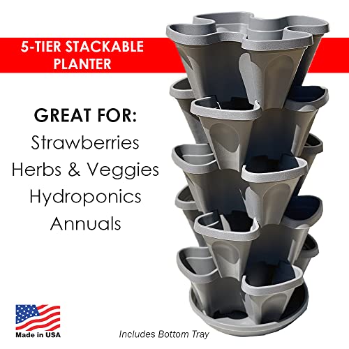 5-Tier Stackable Strawberry Garden – 24 Quart Indoor/Outdoor Stacking Planter With Drip Saucer – Grow Herbs, Strawberries, And Flowers From The Kitchen Or Backyard – Plant And Stack! Easy Gardening #TOP1